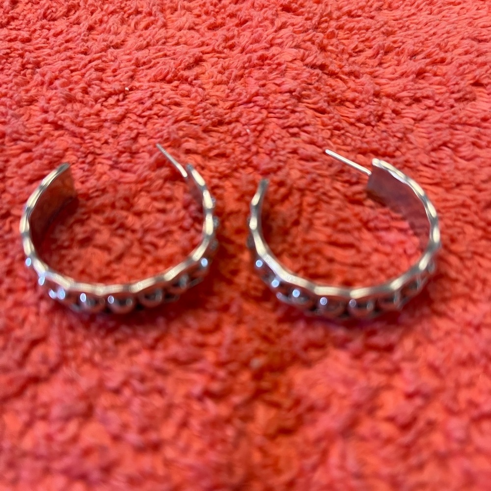 Sterling Silver Hoops with hobnail detailing in the center of hoop